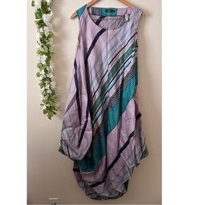 RARE Ralston Lilac Purple Stripe Linen Sleeveless Lagenlook Balloon Dress